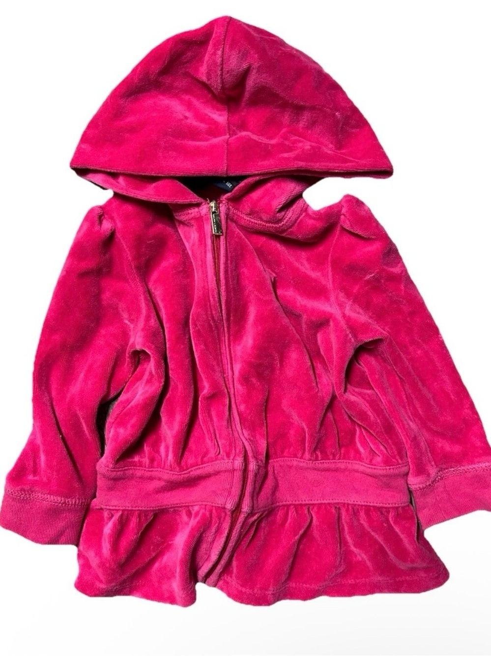 Toddler Girl Ralph Lauren Hot Pink Velvet Hooded Jacket Size 12-18 Months